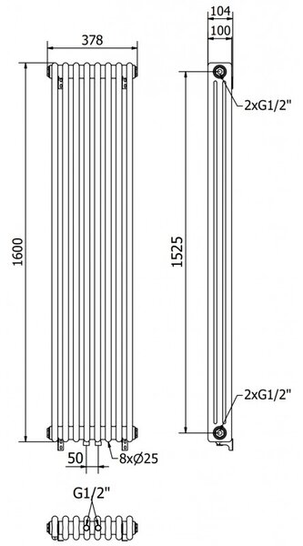 Mexen Denver декоративен радиатор 1600 x 378 mm, 1487 W, черен - W215-1600-378-00-70