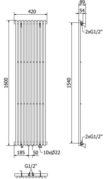 Mexen Tulsa декоративен радиатор 1600 x 420 мм, 613 W, черен - W219-1600-420-00-70