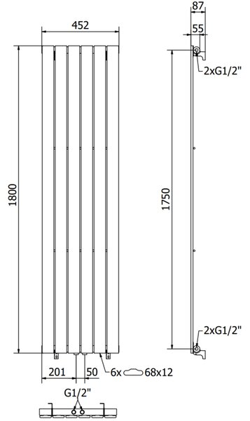 Mexen Boston декоративен радиатор 1800 x 452 mm, 888 W, черен - W213-1800-452-00-70