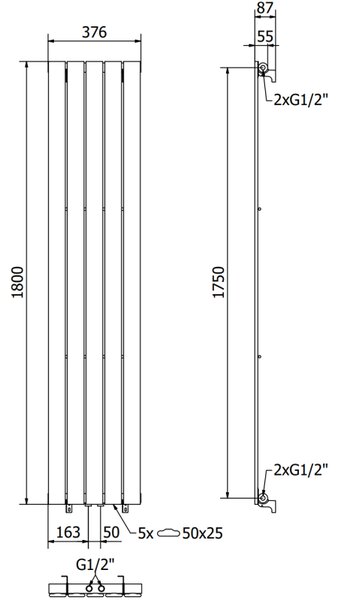 Mexen Boston декоративен радиатор 1800 x 376 мм, 740 W, бял - W213-1800-376-01-20