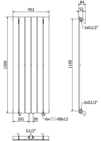 Mexen Boston декоративен радиатор 1200 x 452 mm, 611 W, бял - W213-1200-452-00-20