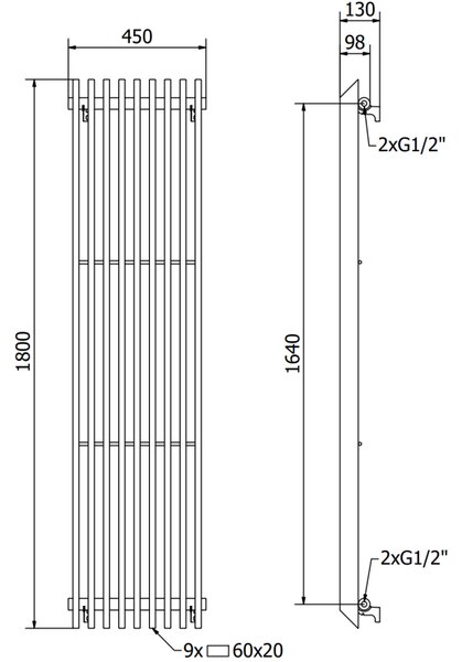 Mexen Aurora декоративен радиатор 1800 x 450 мм, 1347 W, черен - W212-1800-450-00-70