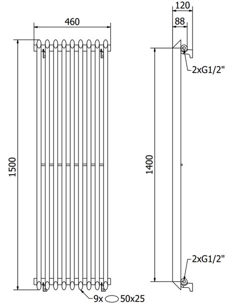 Mexen Atlanta декоративен радиатор 1500 x 460 mm, 894 W, бял - W211-1500-460-00-20