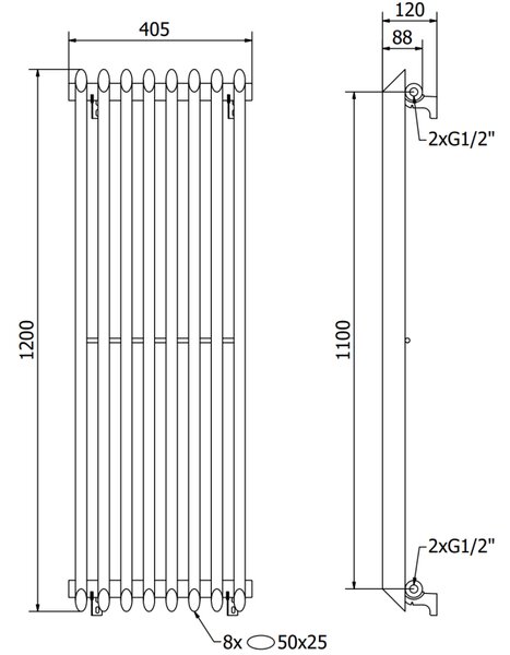 Mexen Atlanta декоративен радиатор 1200 x 405 mm, 646 W, бял - W211-1200-405-00-20