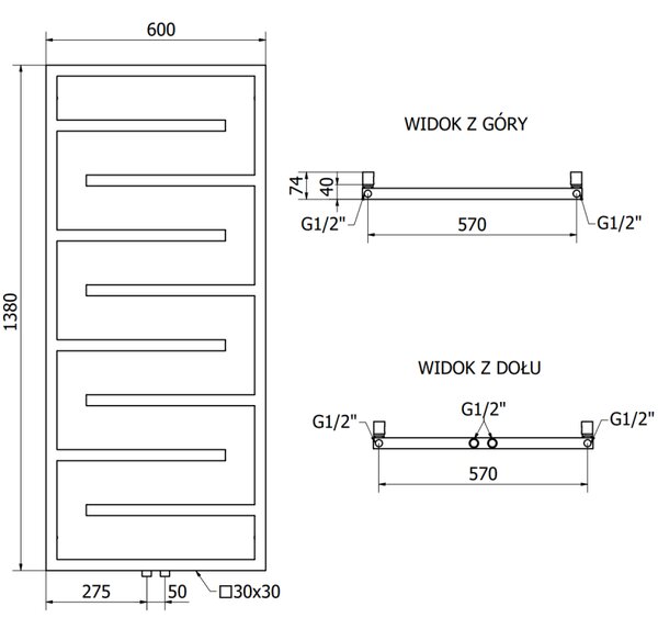 Mexen Orlando декоративен радиатор 1380 x 600 mm, 445 W, черен - W207-1380-600-00-70