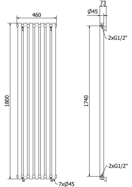 Mexen Texas декоративен радиатор 1800 x 460 мм, 965 W, бял - W203-1800-460-00-20