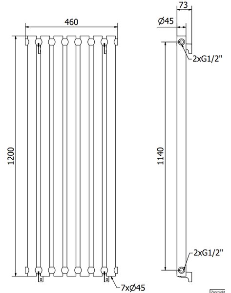 Mexen Texas декоративен радиатор 1200 x 460 мм, 659 W, черен - W203-1200-460-00-70