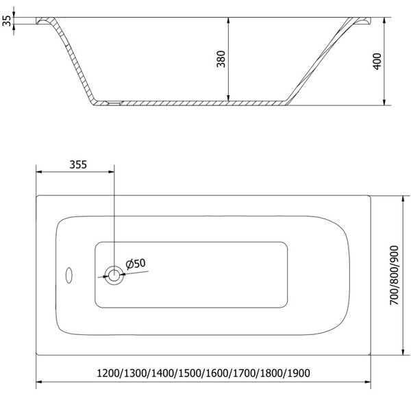 Мексен Вега вана правоъгълна 120 x 70 см, бяла - 55011207000