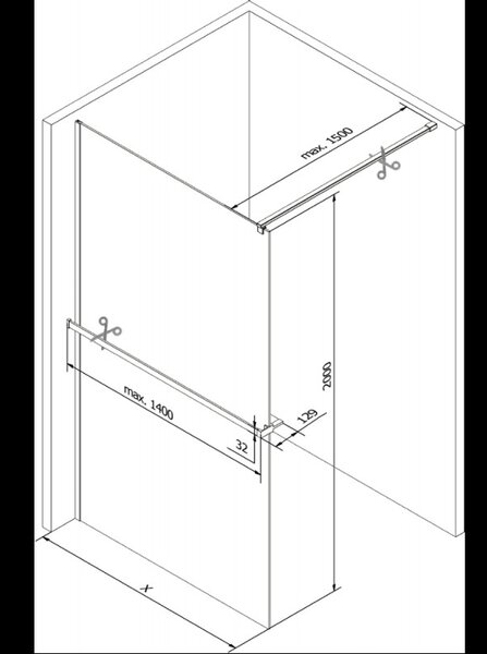 Mexen Kioto+ стена за душ с рафт Walk-in 100 x 200 см, прозрачна, черна - 800-100-121-70-00