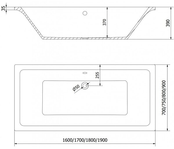 Mexen Cube вана правоъгълна 160 x 70 см, бяла - 55051607000