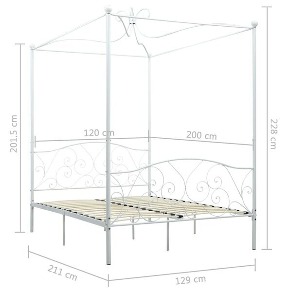 Рамка за легло с балдахин, бяла, метал, 120x200 см