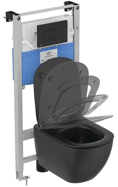 Tesi Silk Black AquaBlade WC комплект за вграждане, черен мат, с бутон Oleas P2