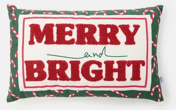 Sinsay - Коледна декоративна възглавница с надпис „Merry and Bright“ - зeлeн