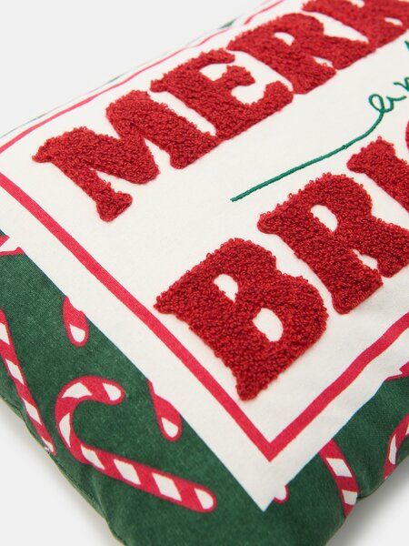Sinsay - Коледна декоративна възглавница с надпис „Merry and Bright“ - зeлeн