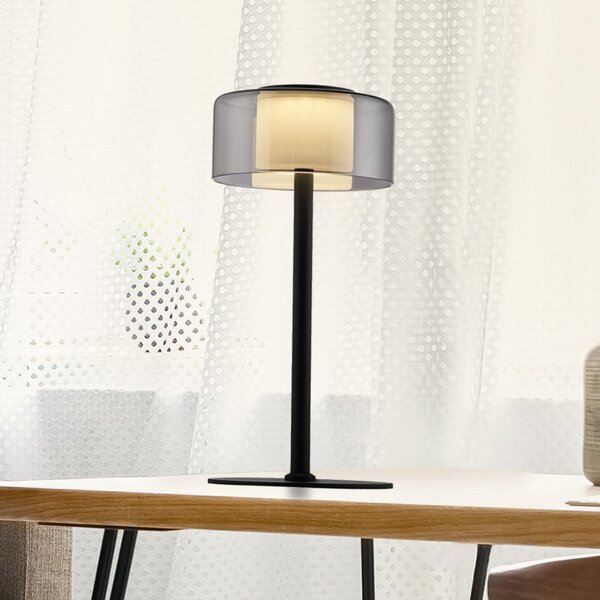 Paul Neuhaus LED настолна лампа Rika, стъкло, височина 33 cm, с възможност за, Затъмняване, Черен, Дневна/трапезария, Стъкло, Модерен