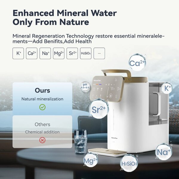 Система за пречистване на вода NatureFlow Y6 Ultra, 5 литра, Топла и студена вода, 10-степенна филтрация, Обратна осмоза, Бял/Златист