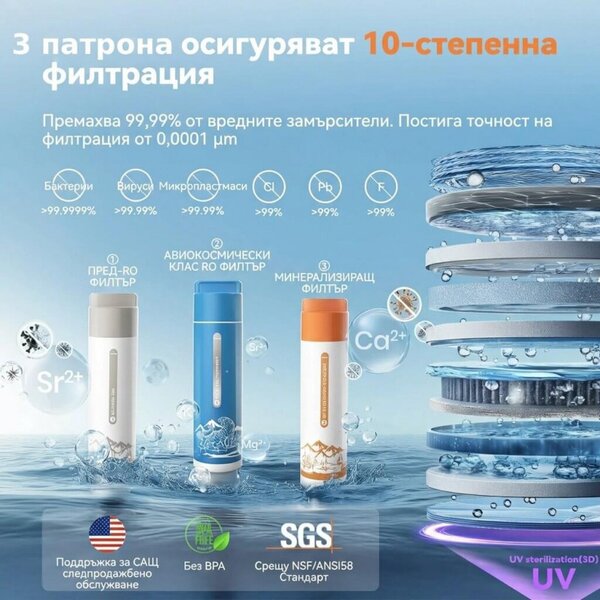 Система за пречистване на вода NatureFlow F4, До 4000 л, Алкална обратна осмоза, Моментална гореща вода, pH 9.5, Тъчскрийн, Бял