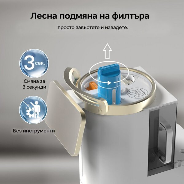Филтър Aerospace-grade RO за NatureFlow Y6 Ultra, Обратна осмоза, Премахва олово, вируси и др, Без BPA, Бял