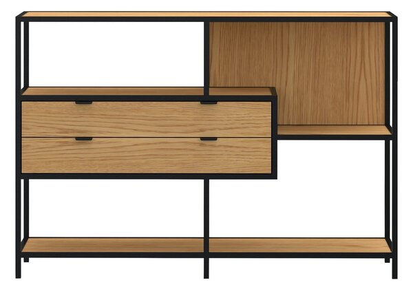 Библиотека от дъбов декор в черен и естествен цвят 114x78x35 cm Seaford – Actona