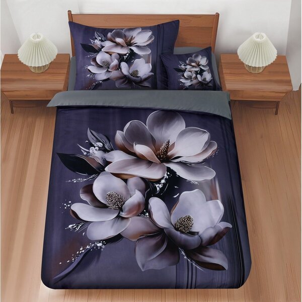 Тъмнолилаво единично спално бельо 3 части 140x200 cm Magical Magnolias – My House