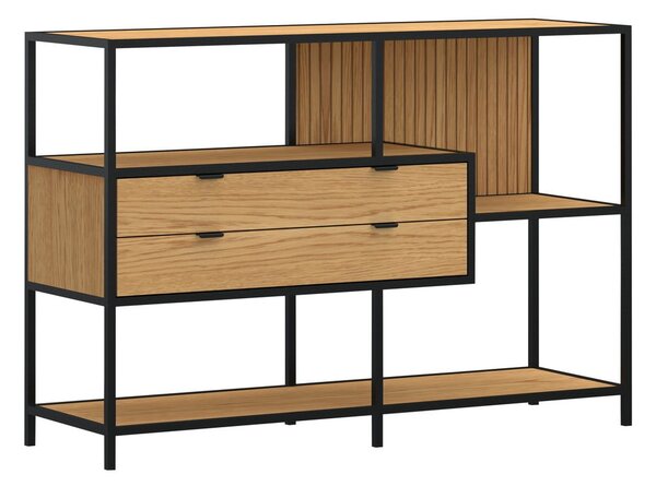 Библиотека от дъбов декор в черен и естествен цвят 114x78x35 cm Seaford – Actona
