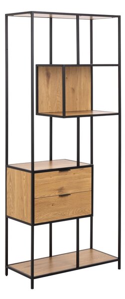 Библиотека от дъбов декор в черен и естествен цвят 77x185x35 cm Seaford – Actona