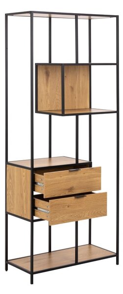Библиотека от дъбов декор в черен и естествен цвят 77x185x35 cm Seaford – Actona