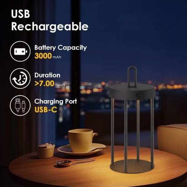 LED димируема външна презареждаема настолна лампа GENTLE LED/1,5W/3,7V 3000 mAh IP44 черна