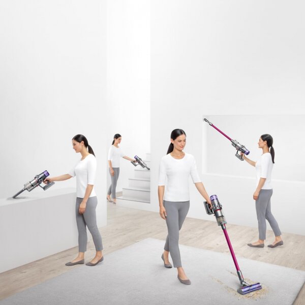 Вертикална прахосмукачка Dyson V11 Fluffу 476550-01 2в1, 185AW, 0.54 л, 125 000 об/мин, Автономия 60 мин, 3 режима, LCD, Никел/червен