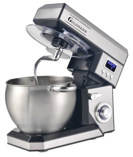 Планетарен миксер Goldmann GM-1115BD, 2200W, 8.5 л, 6 скорости + импулси, Таймер, Иноксова купа, LED, Инокс