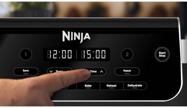 Двоен фритюрник с горещ въздух Ninja Foodi Dual Zone DZ801EU, 2470W, Независими зони за готвене, 7.6 л, 6 програми, 40-240C, Max Crisp, Sync, Сив/Инокс