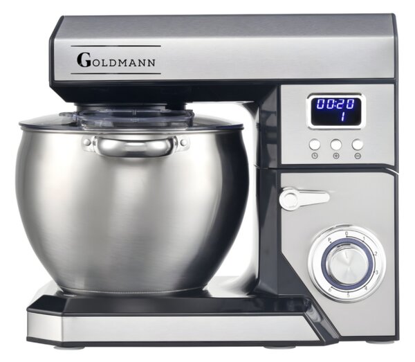 Планетарен миксер Goldmann GM-1115BD, 2200W, 8.5 л, 6 скорости + импулси, Таймер, Иноксова купа, LED, Инокс