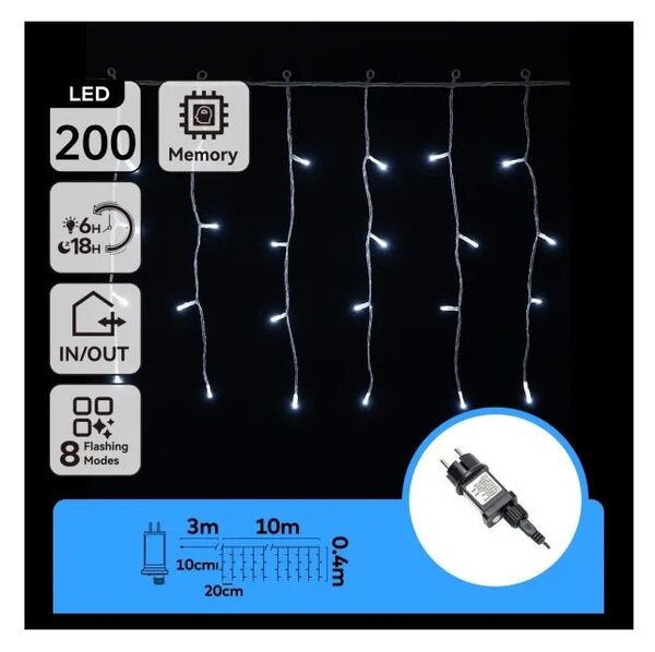 Aigostar - LED външна коледна гирлянда 200xLED/3,6W/230V/8 режима 10x0,4m IP44 студено бяла