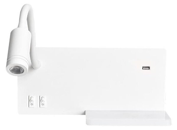 LED стенна лампа SHELF LED/4W+LED/5W+LED/2W/230V + USB порт бяла