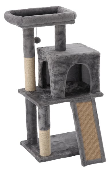 Дърво за драскане за котки с къщичка и лежанка, 45 x 35 x 90 см, сиво