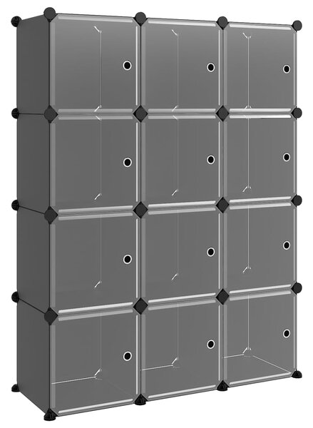 VidaXL Органайзер с кубични отделения и врати, 12 куба, черен, PP