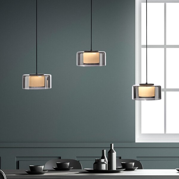 Paul Neuhaus LED висяща лампа Rika, 71 cm, стъкло, с възможност за димиране, Затъмняване, Черен, Дневна/трапезария, Стъкло, Модерен