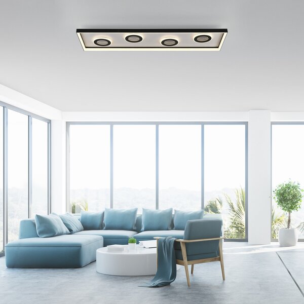 Paul Neuhaus LED лампа за таван Dune, 100cm, черна, CCT, дим., Затъмняване, Черен, Дневна/трапезария, Алуминий, Модерен, Директен ъглов таван