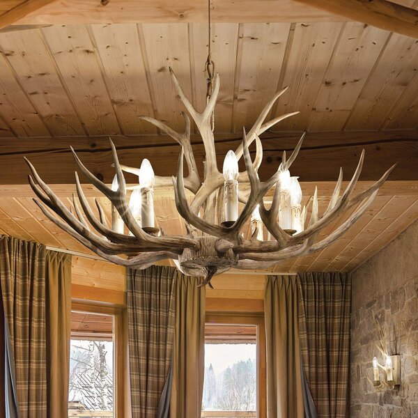 Ideallux Полилей Ideal Lux Chalet, бежов, синтетична смола, осем лампи, Затъмняване, Бежов, Дневна/трапезария, Пластмаса, Къща в провинцията / Рустик