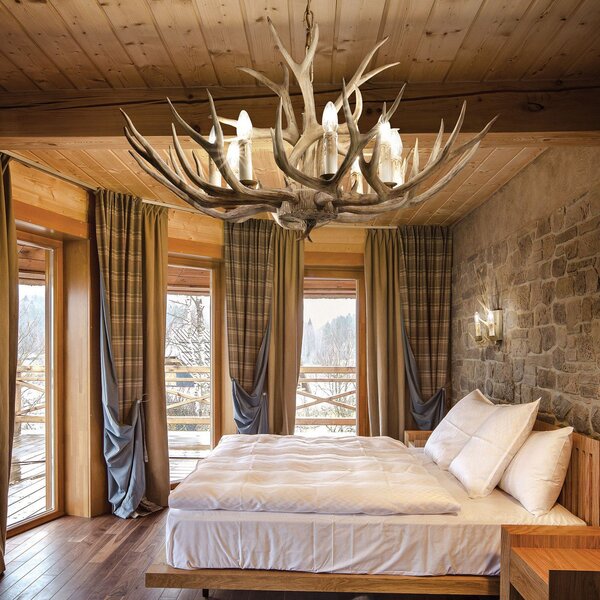 Ideallux Полилей Ideal Lux Chalet, бежов, синтетична смола, осем лампи, Затъмняване, Бежов, Дневна/трапезария, Пластмаса, Къща в провинцията / Рустик