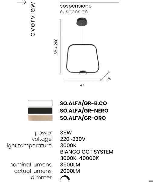 Пендел ONDALUCE ALFA GR-B.CO, LED, 35W, CCT, бял
