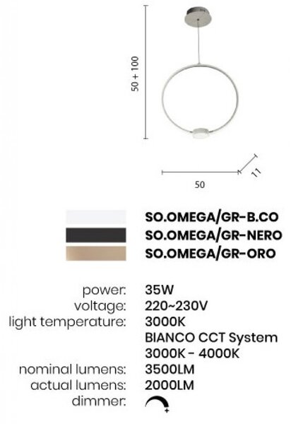 Пендел ONDALUCE OMEGA50 B.CO LED, 35W, CCT, бял