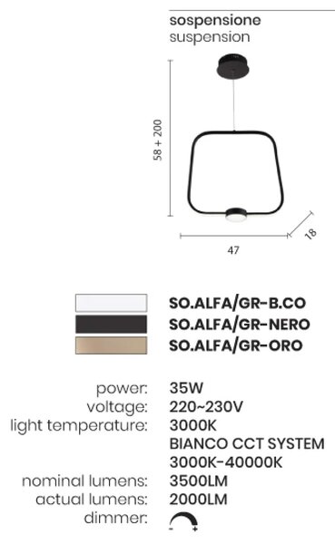 Пендел ONDALUCE GR-NERO, LED, 35W, 3000K, черен