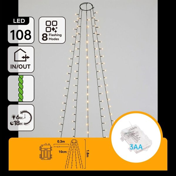 Aigostar - LED Външен коледен гирлянд 108xLED/8 функции 3xAA 1,8m IP44 топло бяло