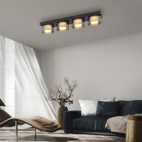 Paul Neuhaus LED лампа за таван Rika, 70 cm, стъкло, с възможност димиране, Затъмняване, Черен, Дневна/трапезария, Стъкло, Модерен