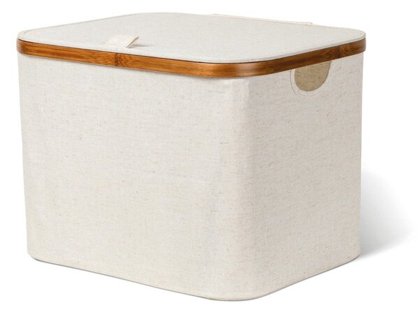 Кремава текстилна кутия за съхранение с капак 40,5x33x30 cm Bamboo/Linen – Bigso