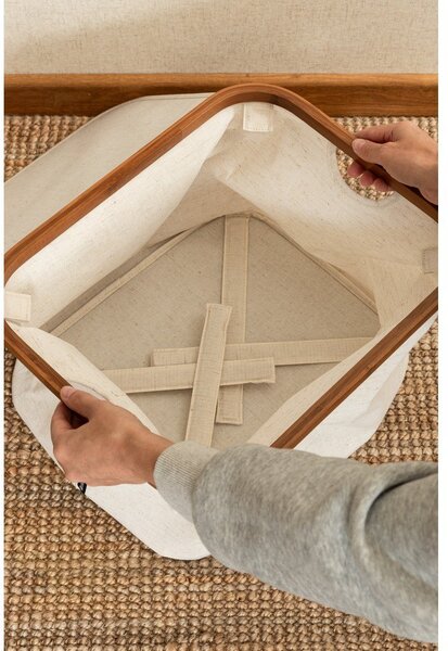 Кремава текстилна кутия за съхранение с капак 40,5x33x30 cm Bamboo/Linen – Bigso