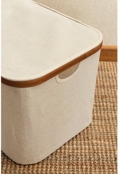Кремава текстилна кутия за съхранение с капак 40,5x33x30 cm Bamboo/Linen – Bigso