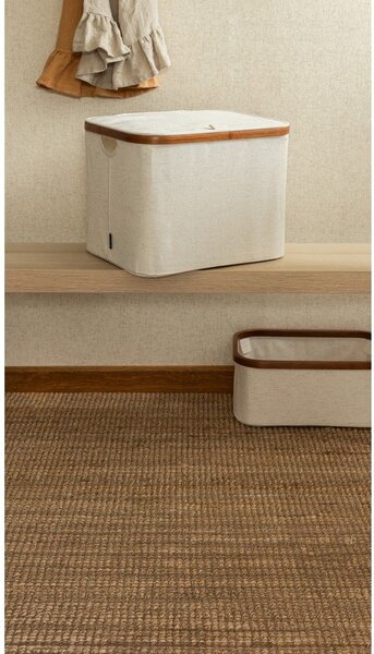 Кремава текстилна кутия за съхранение с капак 40,5x33x30 cm Bamboo/Linen – Bigso