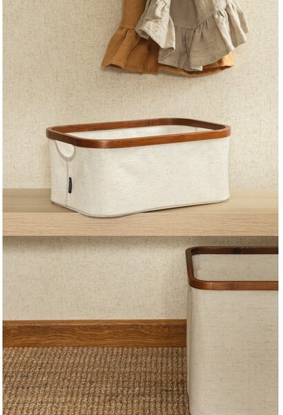 Кремава текстилна кутия за съхранение 38x26x16 cm Bamboo/Linen – Bigso